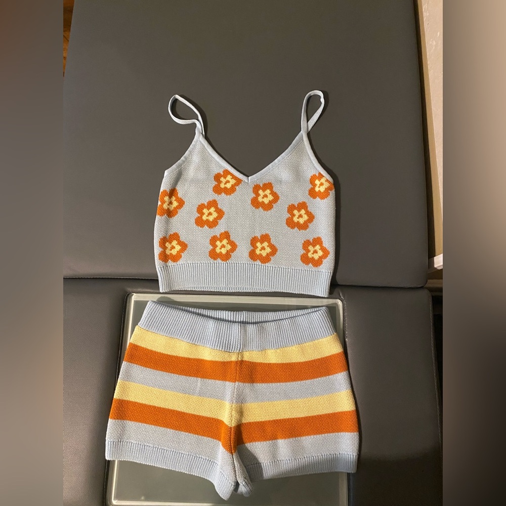 Zara Light Blue and Orange Knit Set